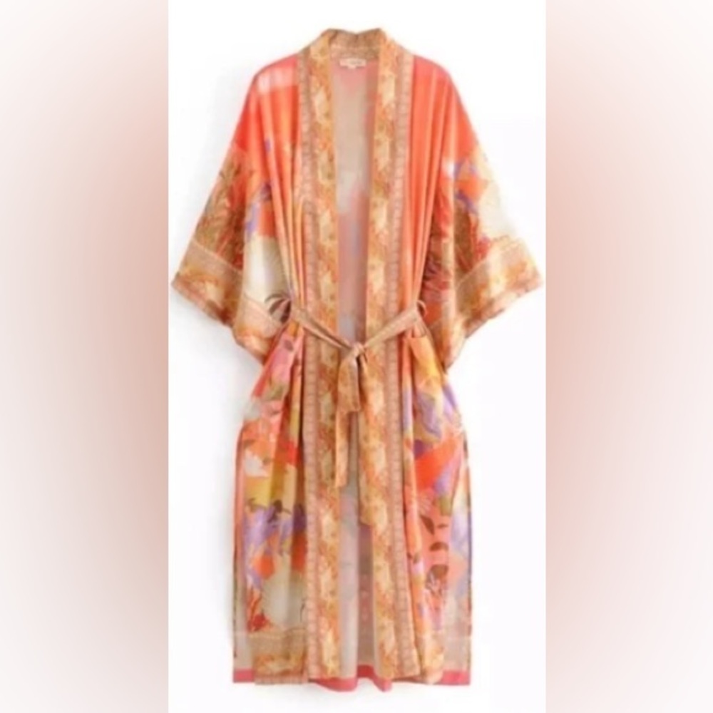 For Love Bell Mermaid Kimono Robe Small Coral Boho Maxi Cover Up - Picture 15 of 15
